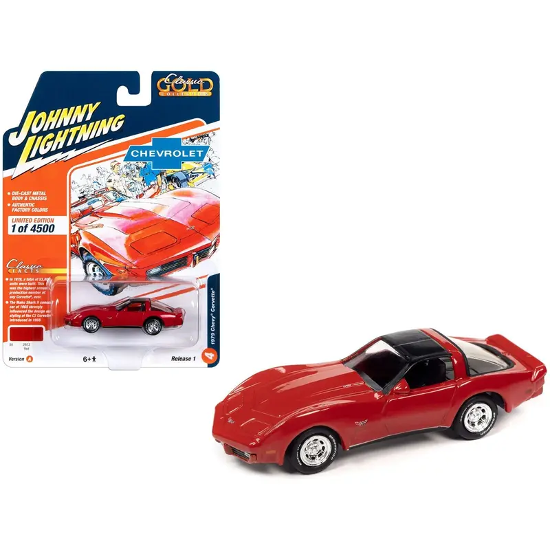 1979 Chevrolet Corvette Red With Black Top "Classic Gold Collection" 2023 Release 1 Limited Edition To 4500 Pieces Worldwide 1/64 Diecast Model Car By Johnny Lightning 1