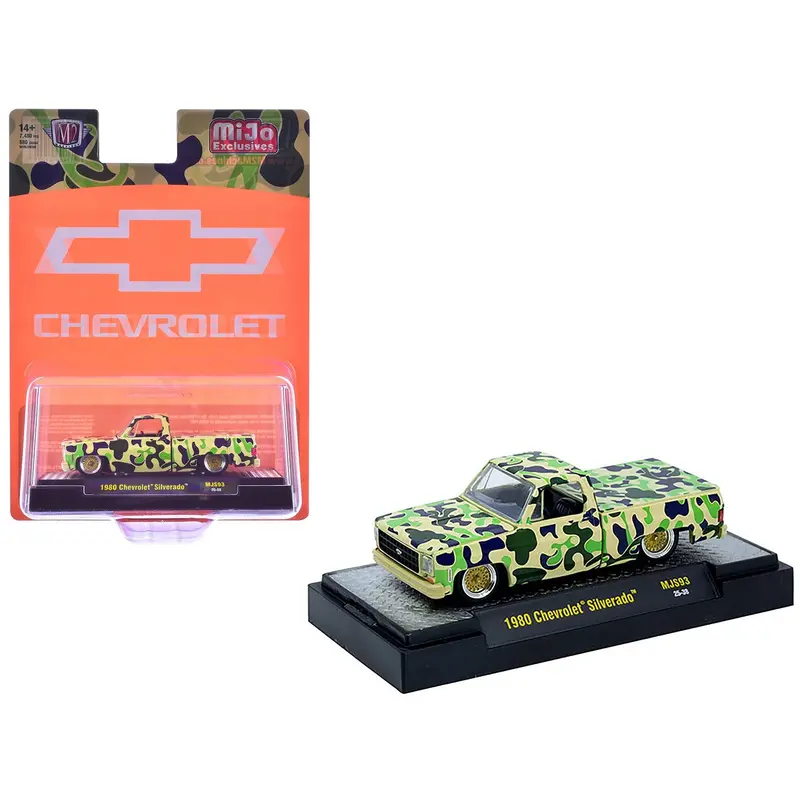 1980 Chevrolet Silverado Pickup Truck Camouflage Limited Edition To 7480 Pieces Worldwide 1/64 Diecast Model Car By M2 Machines 1