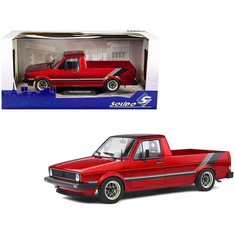 1982 Volkswagen Mk1 Pickup Truck Custom Red Metallic With Stripes 1/18 Diecast Model Car By Solido 1