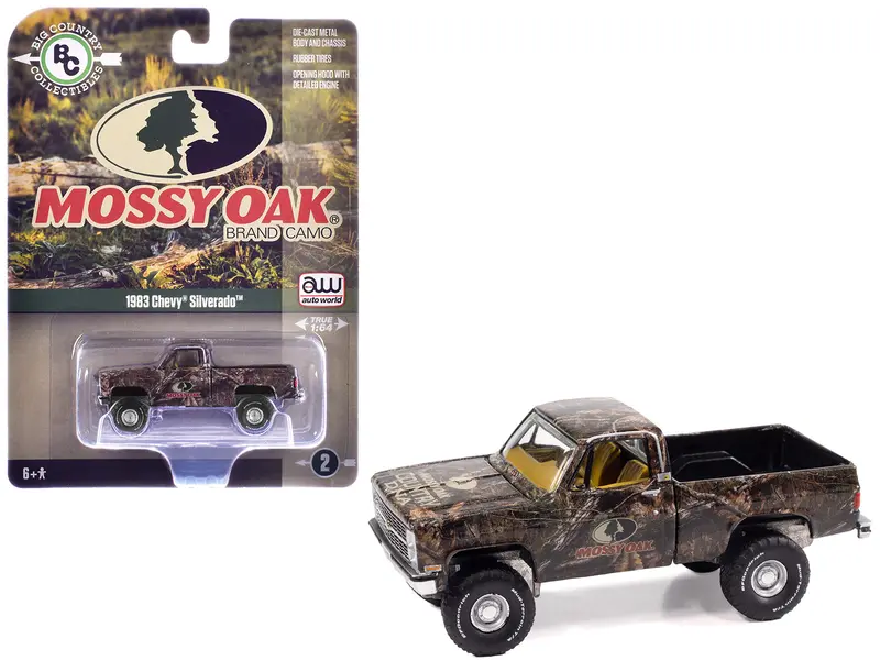 1983 Chevrolet Silverado Pickup Truck "Mossy Oak" Camouflage Livery "Big Country Collectibles" 2025 Series 1/64 Diecast Model Car By Auto World 1