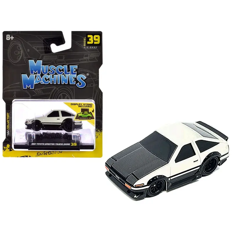 1983 Toyota Sprinter Trueno (Ae86) White With Carbon Hood 1/64 Diecast Model Car By Muscle Machines 1