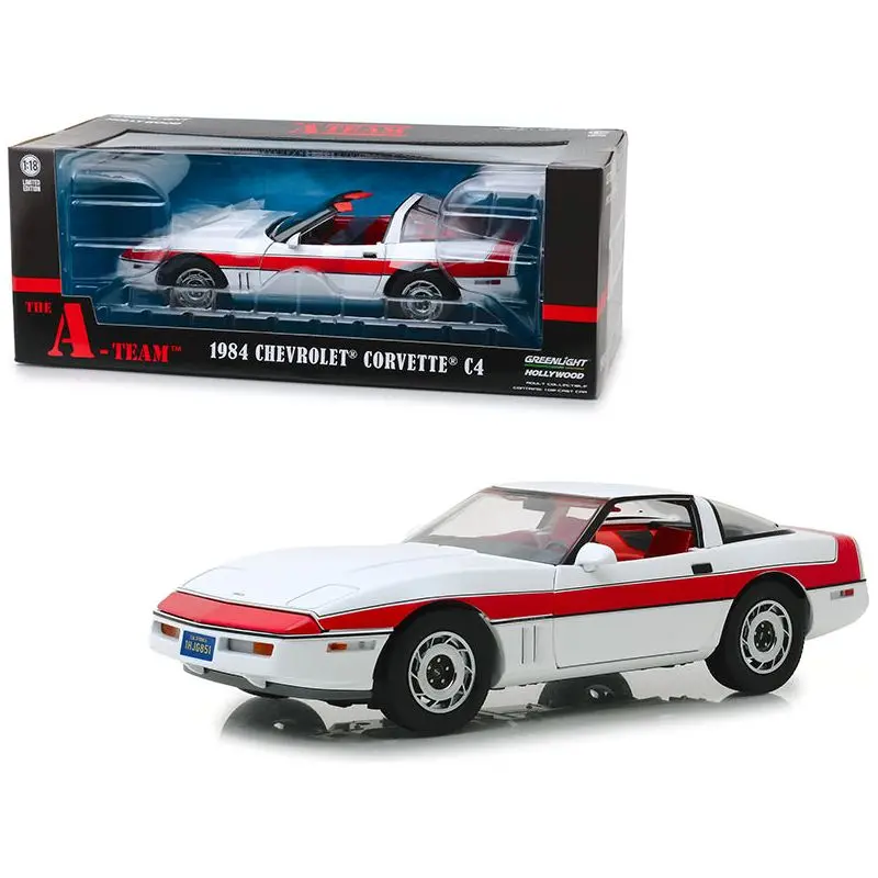 1984 Chevrolet Corvette C4 Convertible White With Red Stripe "The A-Team" (1983-1987) Tv Series 1/18 Diecast Model Car By Greenlight 1