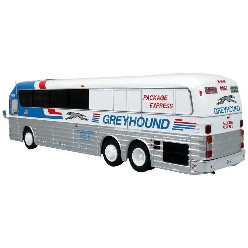 1984 Eagle Model 10 Motorcoach Bus "Greyhound Package Express" White And Blue "Vintage Bus & Motorcoach Collection" Limited Edition To 504 Pieces Worldwide 1/87 (Ho) Diecast Model By Iconic Replicas 1