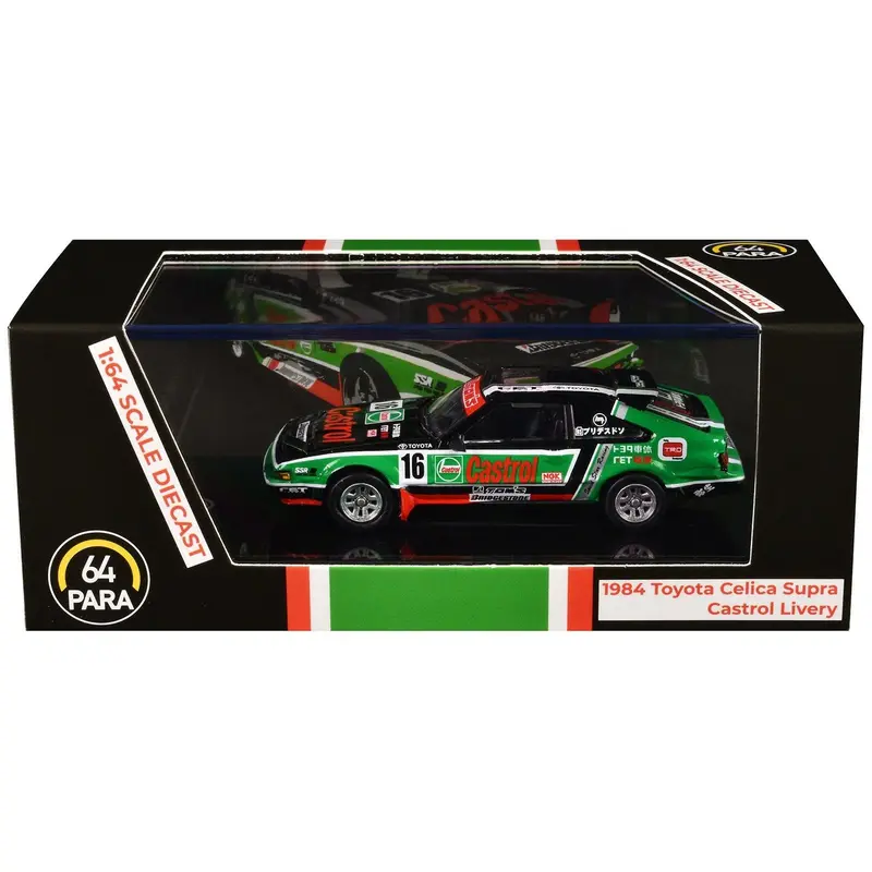 1984 Toyota Celica Supra #16 "Castrol Livery" Black And Green With Graphics 1/64 Diecast Model Car By Paragon Models 1