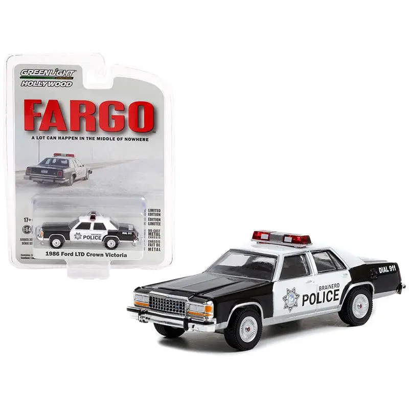 1986 Ford Ltd Crown Victoria White And Black "Brainerd Police" (Minnesota) "Fargo" (1996) Movie "Hollywood Series" Release 35 1/64 Diecast Model Car By Greenlight 1