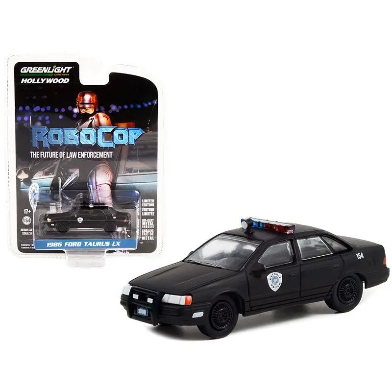 1986 Ford Taurus Lx Matt Black "Detroit Police" "Robocop" (1987) Movie "Hollywood Series" Release 34 1/64 Diecast Model Car By Greenlight 1