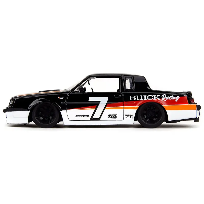 1987 Buick Grand National #7 "Buick Racing" Black And White With Stripes "Bigtime Muscle" Series 1/24 Diecast Model Car By Jada 1