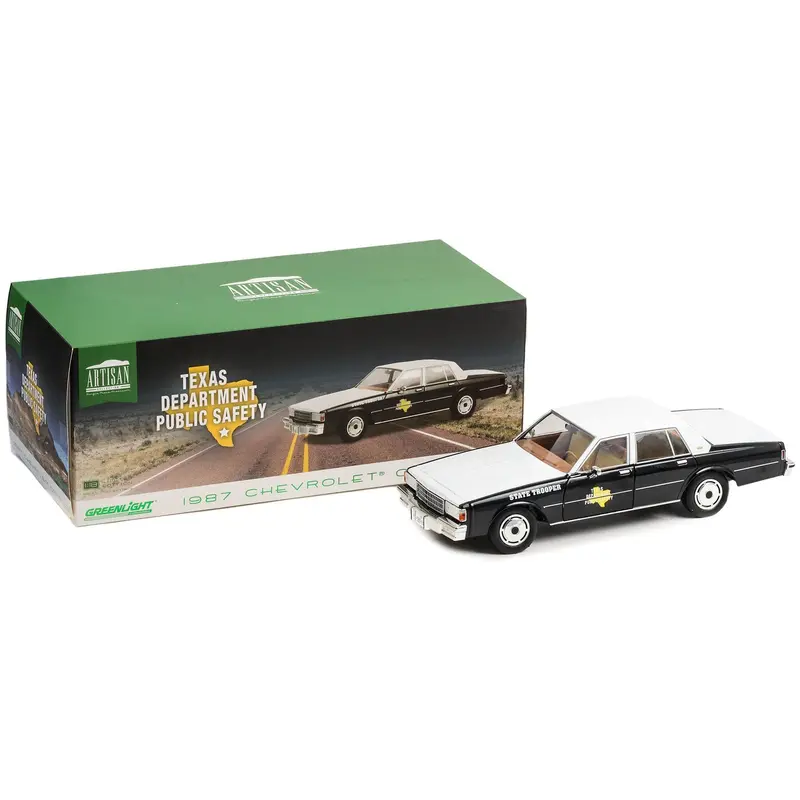 1987 Chevrolet Caprice Police Black And White "Texas Department Of Public Safety - State Trooper" "Artisan Collection" 1/18 Diecast Model Car By Greenlight 1