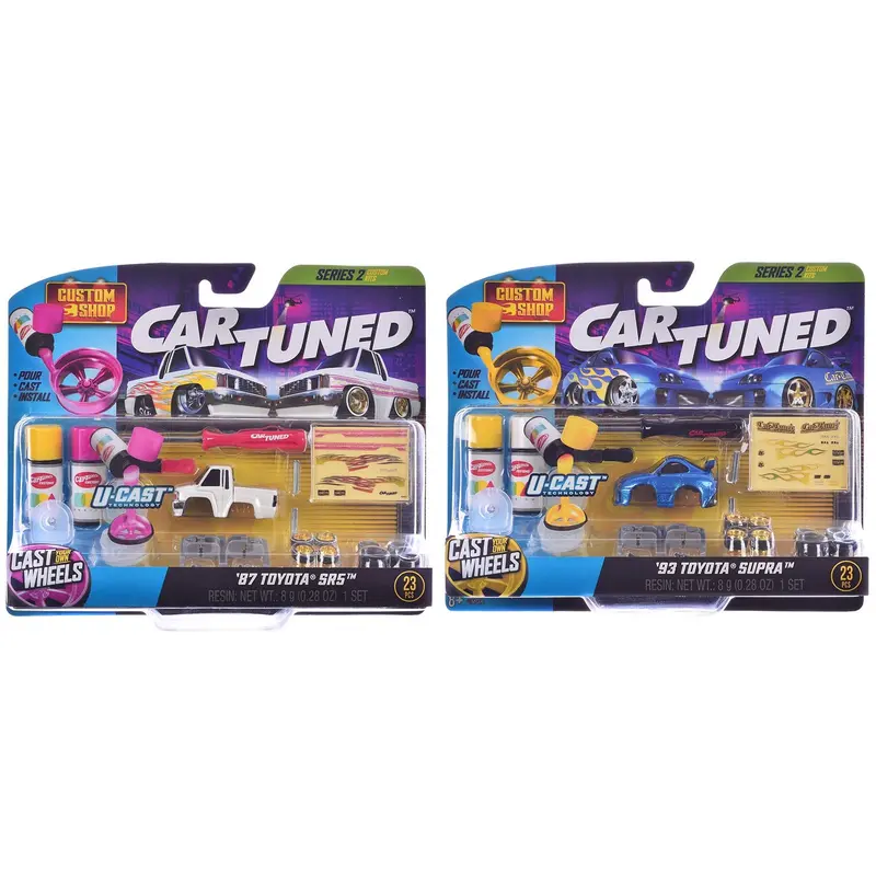 1987 Toyota Sr5 Pickup Truck White And 1993 Toyota Supra Blue "Custom Shop" 2 Car Set Diecast Model Cars By Cartuned 1