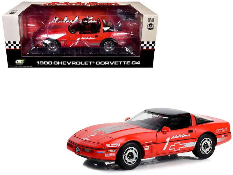 1988 Chevrolet Corvette C4 #1 Malcolm Konner "Corvette Challenge Race Car" Red With Black Top 1/18 Diecast Model Car By Greenlight 1