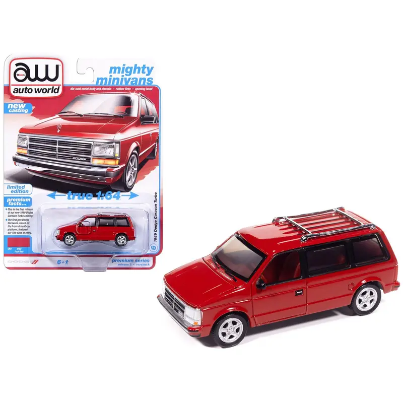 1989 Dodge Caravan Turbo Van Flash Red "Mighty Minivans" Series 1/64 Diecast Model Car By Auto World 1