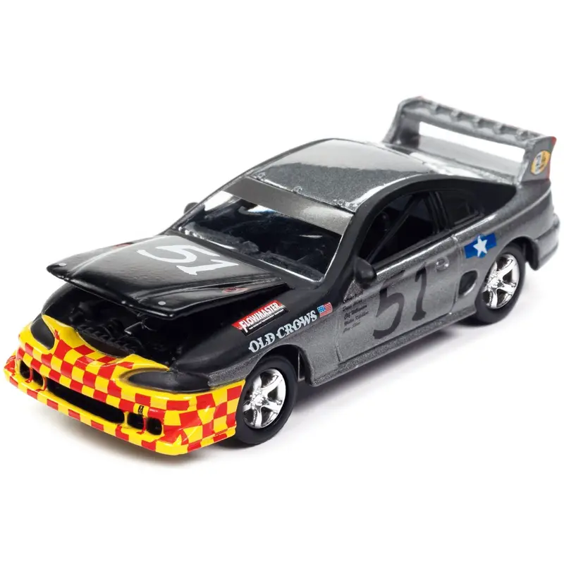 1990S Ford Mustang Race Car #51 Black And Dark Silver Metallic "Old Crows" "24 Hours Of Lemons" Limited Edition To 4740 Pieces Worldwide "Street Freaks" Series 1/64 Diecast Model Car By Johnny Lightning 1