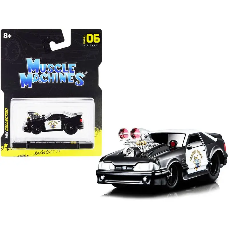 1993 Ford Mustang Svt Cobra Chp "California Highway Patrol" Black And White 1/64 Diecast Model Car By Muscle Machines 1