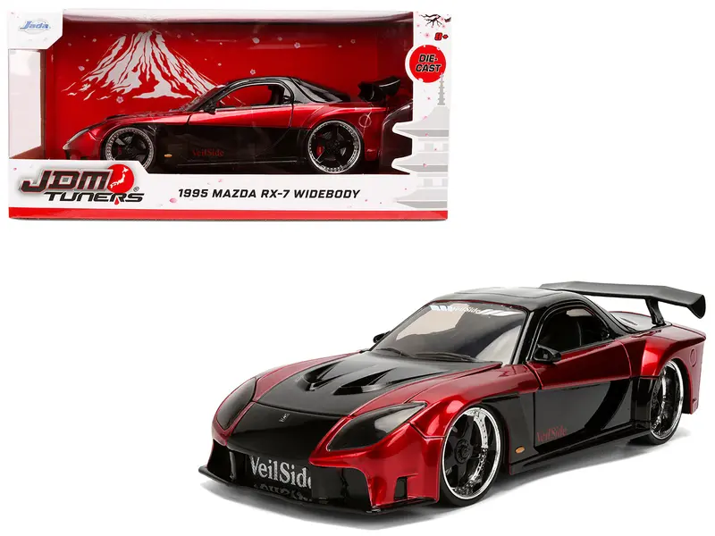 1995 Mazda Rx-7 Widebody Rhd (Right Hand Drive) "Veilside" Black And Red Metallic "Jdm Tuners" Series 1/24 Diecast Model Car By Jada 1