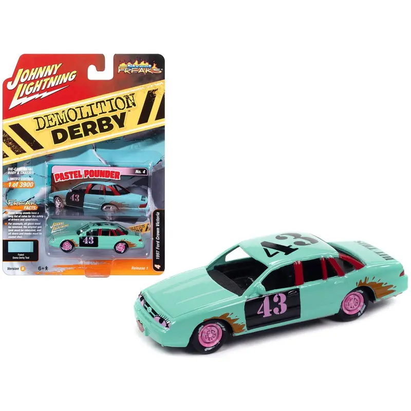 1997 Ford Crown Victoria #43 Fade Demo Derby Teal "Demolition Derby" Limited Edition To 3900 Pieces Worldwide "Street Freaks" Series 1/64 Diecast Model Car By Johnny Lightning 1