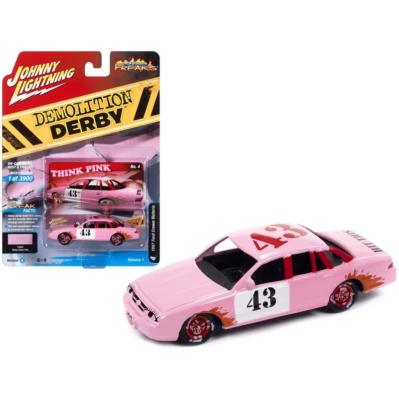 1997 Ford Crown Victoria #43 Faded Demo Derby Pink "Demolition Derby" Limited Edition To 3900 Pieces Worldwide "Street Freaks" Series 1/64 Diecast Model Car By Johnny Lightning 1