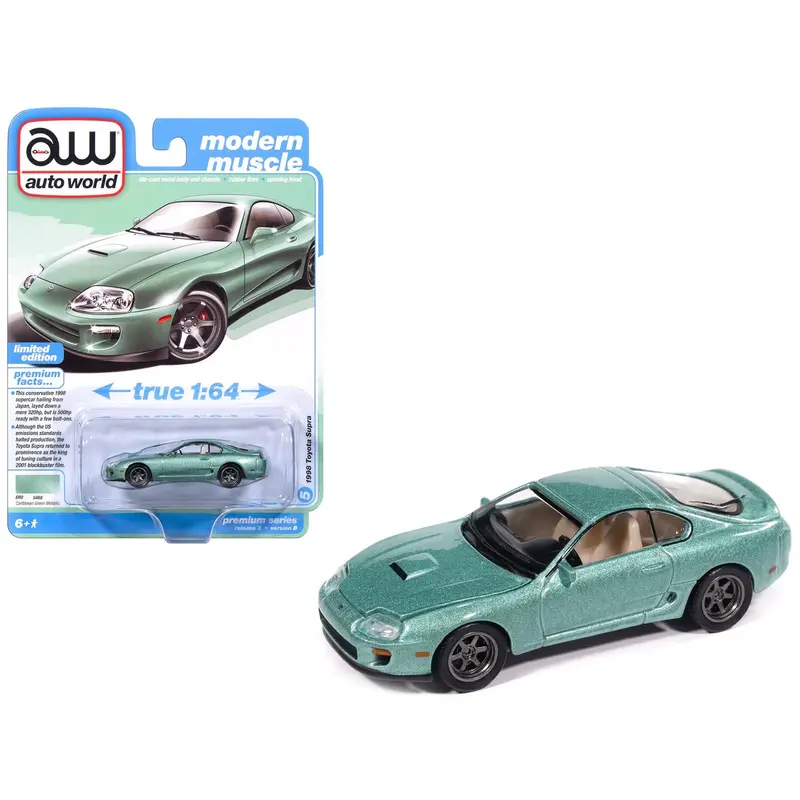1998 Toyota Supra Caribbean Green Metallic "Modern Muscle" Series 1/64 Diecast Model Car By Auto World 1