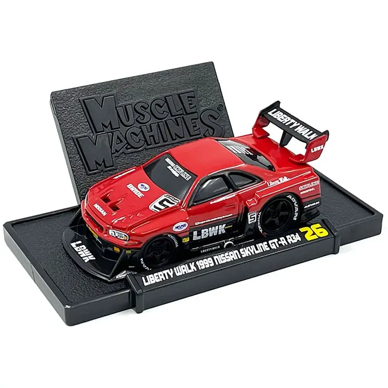 1999 Nissan Skyline Gt-R (R34) #5 "Liberty Walk" Red And Black 1/64 Diecast Model Car By Muscle Machines 1