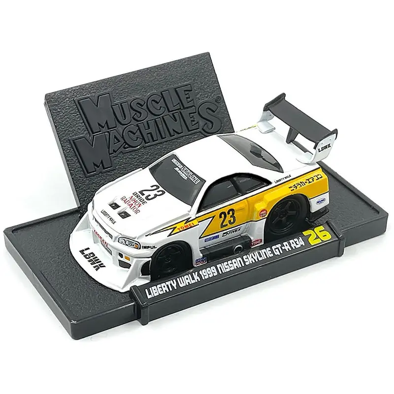 1999 Nissan Skyline Gt-R R34 Super Silhouette #23 White With Graphics "Liberty Walk" 1/64 Diecast Model Car By Muscle Machines 1