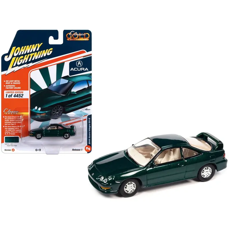 2000 Acura Integra Gs-R Clover Green Pearl Metallic "Classic Gold Collection" 2023 Release 1 Limited Edition To 4452 Pieces Worldwide 1/64 Diecast Model Car By Johnny Lightning 1