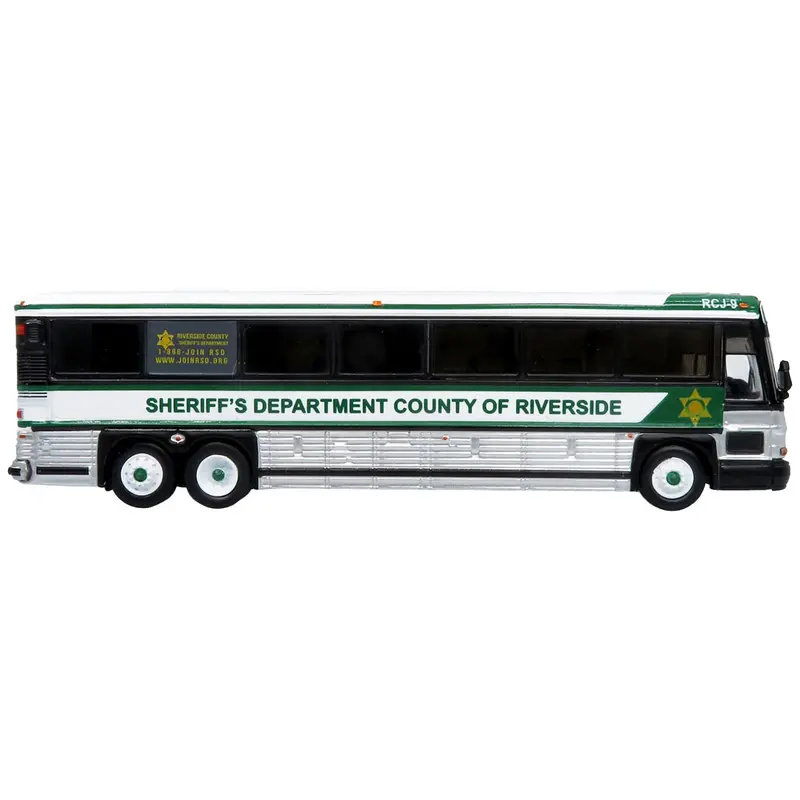 2001 Mci D4000 Coach Bus "Sheriff's Department County Of Riverside" White And Green "Vintage Bus & Motorcoach Collection" Limited Edition To 504 Pieces Worldwide 1/87 (Ho) Diecast Model By Iconic Replicas 1