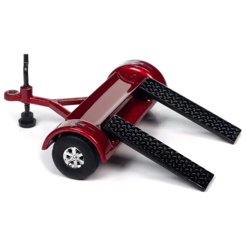 2002 Chevrolet Silverado Pickup Truck Black With Graphics "Hot Rod Customs" And Tow Dolly Red "Tow & Go" Series Limited Edition To 3672 Pieces Worldwide 1/64 Diecast Model Car By Johnny Lightning 1