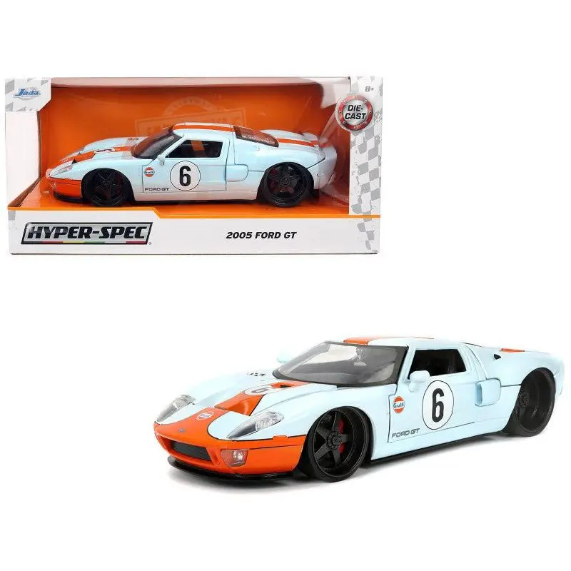 2005 Ford Gt #6 "Gulf Oil" Light Blue With Orange Stripes "Hyper-Spec" Series 1/24 Diecast Model Car By Jada 1