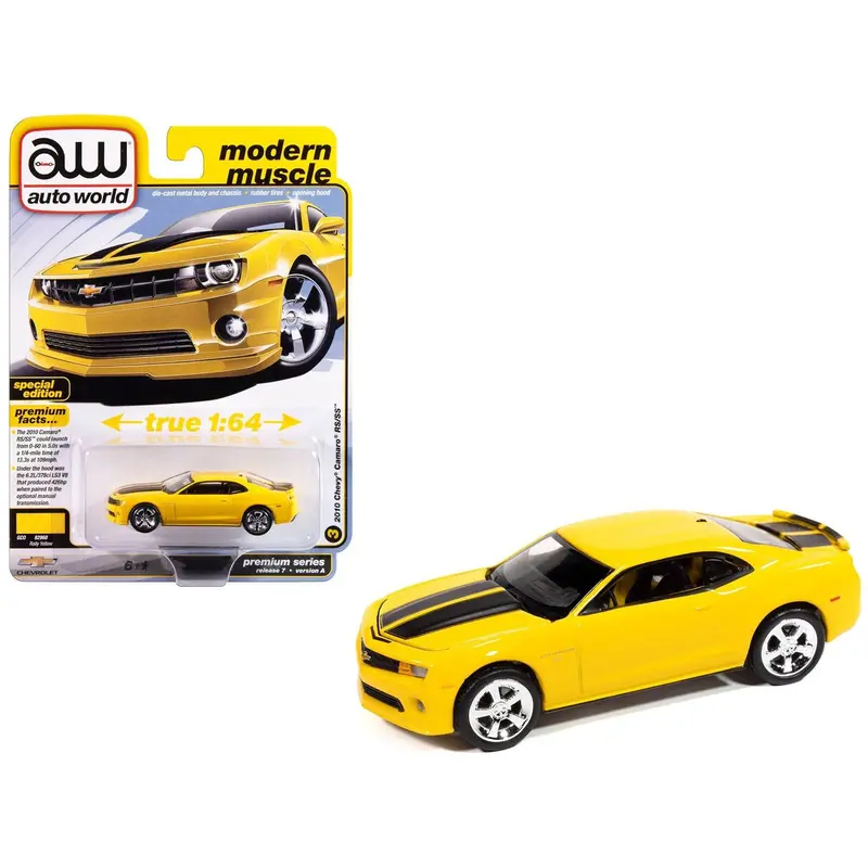 2010 Chevrolet Camaro Rs/Ss Rally Yellow With Black Stripes "Modern Muscle" Series 1/64 Diecast Model Car By Auto World 1