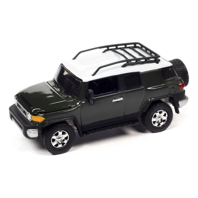 2010 Toyota Fj Cruiser Dark Green With White Top And Roof Rack With Camping Trailer Limited Edition To 7360 Pieces Worldwide "Tow & Go" Series 1/64 Diecast Model Car By Johnny Lightning 1