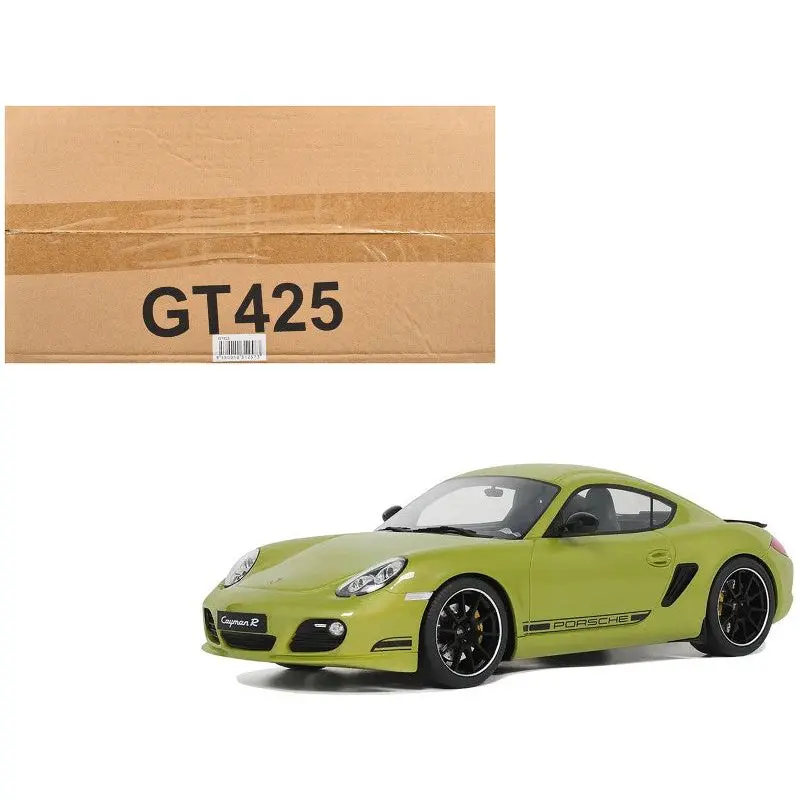 2012 Porsche Cayman R Green With Black Side Stripes 1/18 Model Car By Gt Spirit 1