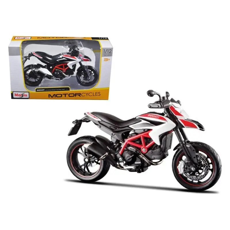 2013 Ducati Hypermotard Sp White With Black And Red Stripes 1/12 Diecast Motorcycle Model By Maisto 1