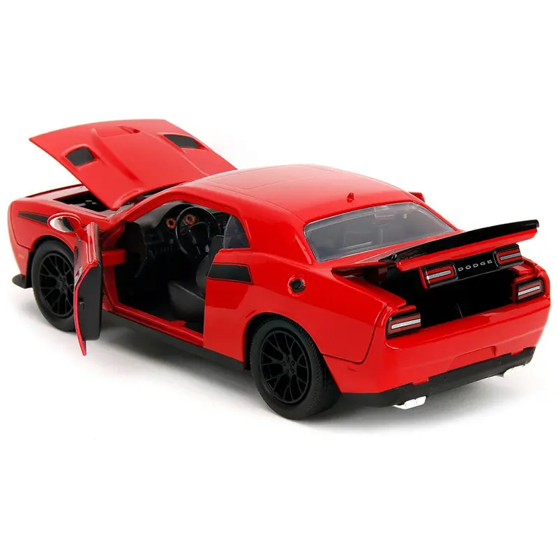 2015 Dodge Challenger Red With Black Stripes And Glenn Diecast Figure "The Walking Dead" (2010-2022) Tv Series "Hollywood Rides" Series 1/24 Diecast Model Car By Jada 1