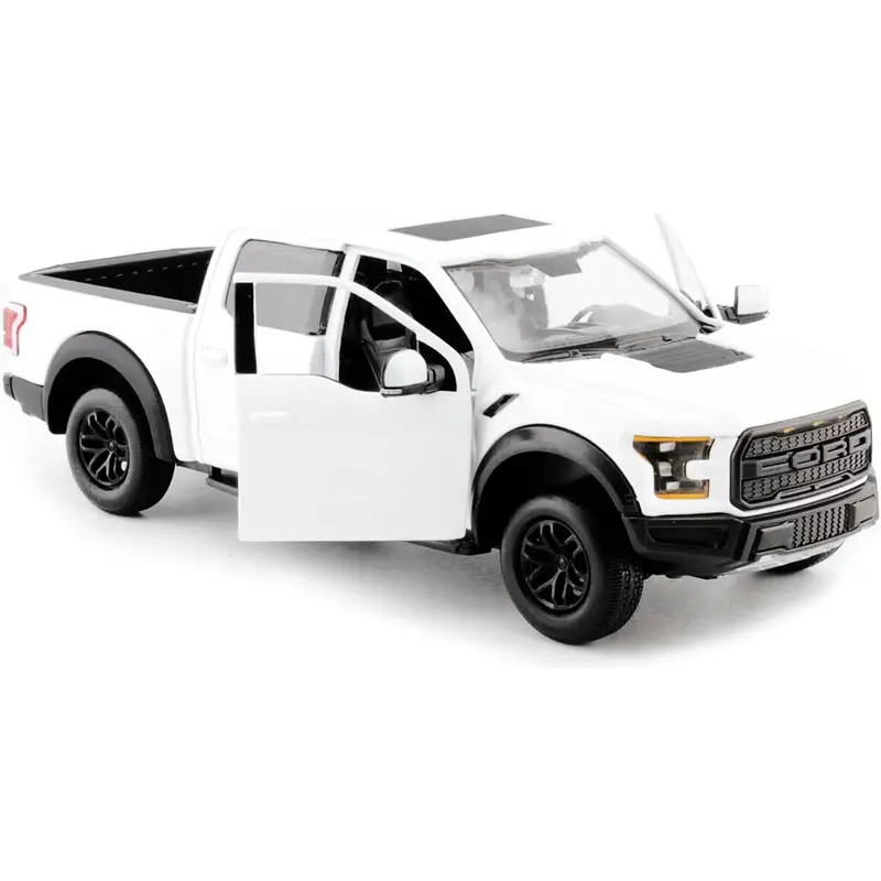 2017 Ford F-150 Raptor Pickup Truck White With Black Wheels 1/24 Diecast Model Car By Motormax 1