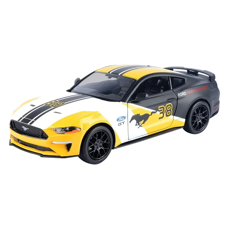 2018 Ford Mustang Gt #38 White And Matt Black With Yellow Graphics "Gt Racing" Series 1/24 Diecast Model Car By Motormax 1