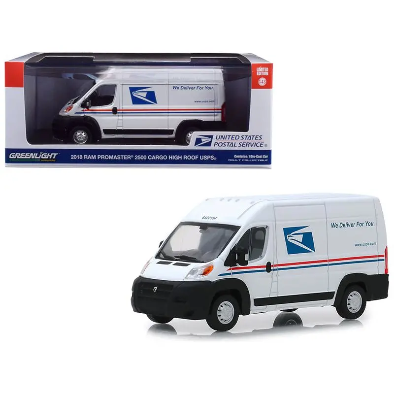 2018 Ram Promaster 2500 Cargo High Roof Van "United States Postal Service" (Usps) White 1/43 Diecast Model Car By Greenlight 1
