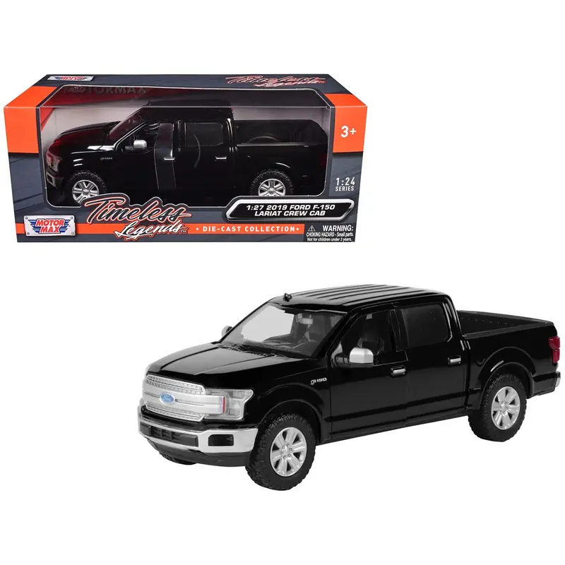 2019 Ford F-150 Lariat Crew Cab Pickup Truck Black 1/27 Diecast Model Car By Motormax 1