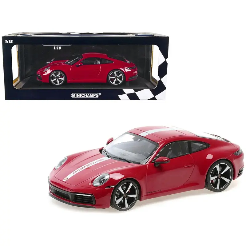 2019 Porsche 911 Carrera 4S Carmine Red With Silver Stripe Limited Edition To 600 Pieces Worldwide 1/18 Diecast Model Car By Minichamps 1