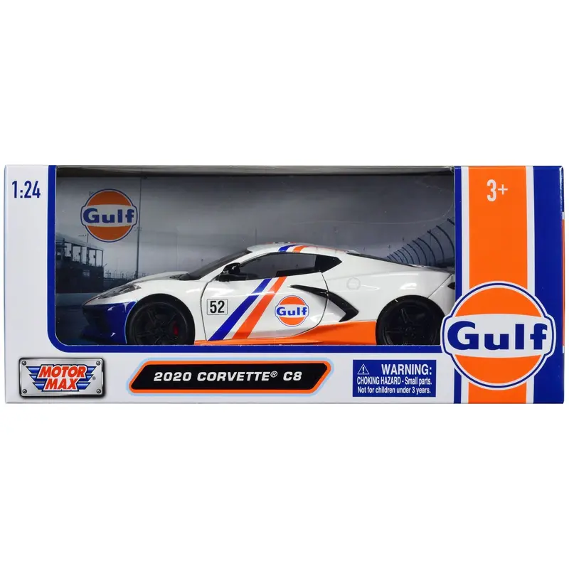 2020 Chevrolet Corvette C8 #52 White And Light Blue With Stripes "Gulf Oil" "Gulf Die-Cast Collection" 1/24 Diecast Model Car By Motormax 1