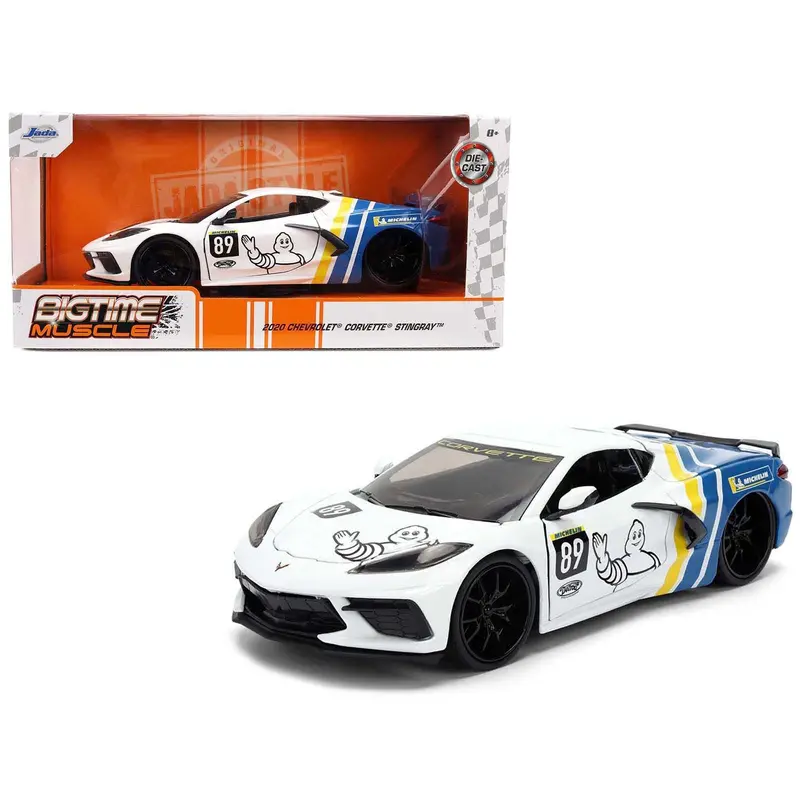 2020 Chevrolet Corvette Stingray C8 #89 "Michelin" White With Yellow And Blue Stripes "Bigtime Muscle" Series 1/24 Diecast Model Car By Jada 1