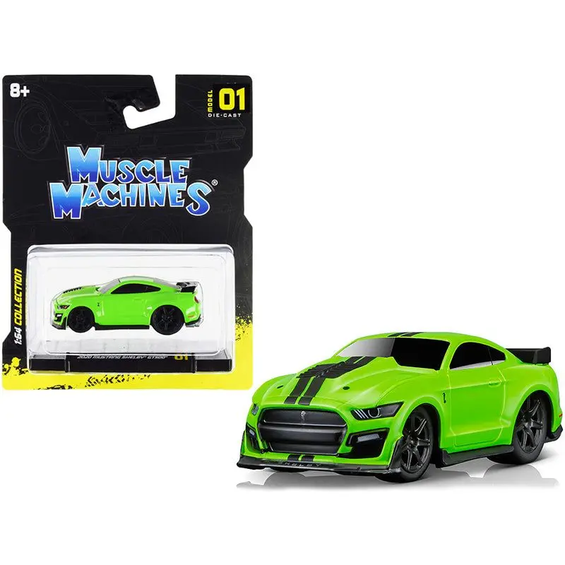 2020 Ford Mustang Shelby Gt500 Bright Green With Black Stripes 1/64 Diecast Model Car By Muscle Machines 1