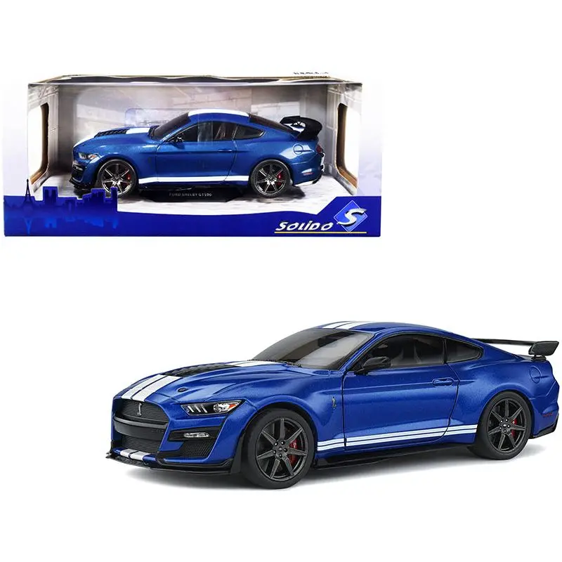 2020 Ford Mustang Shelby Gt500 Fast Track Ford Performance Blue Metallic With White Stripes 1/18 Diecast Model Car By Solido 1