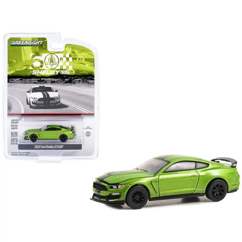 2020 Ford Shelby Gt350r Lime Green Metallic With Black Stripes "Shelby 60 Years Since 1962" "Anniversary Collection" Series 16 1/64 Diecast Model Car By Greenlight 1