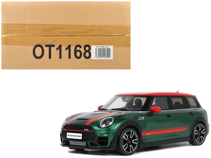 2021 Mini Clubman (F54) Jcw British Green Metallic With Red Top And Stripes Limited Edition To 999 Pieces Worldwide 1/18 Model Car By Otto Mobile 1