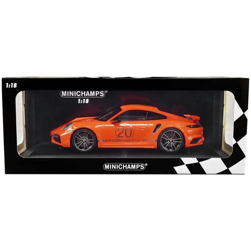 2021 Porsche 911 Turbo S With Sportdesign Package #20 Orange With Silver Stripes Limited Edition To 504 Pieces Worldwide 1/18 Diecast Model Car By Minichamps 1