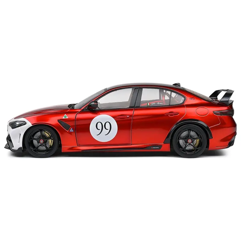 2022 Alfa Romeo Giulia Gtam #99 Red Metallic With Black Top And Italian Flag Stripes "Mugello 1969" Livery "Competition" Series 1/18 Diecast Model Car By Solido 1