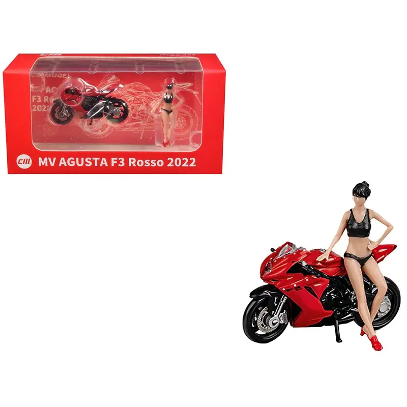 2022 Mv Agusta F3 Rosso Motorcycle Red With Figure 1/64 Diecast Model By Cm Model 1