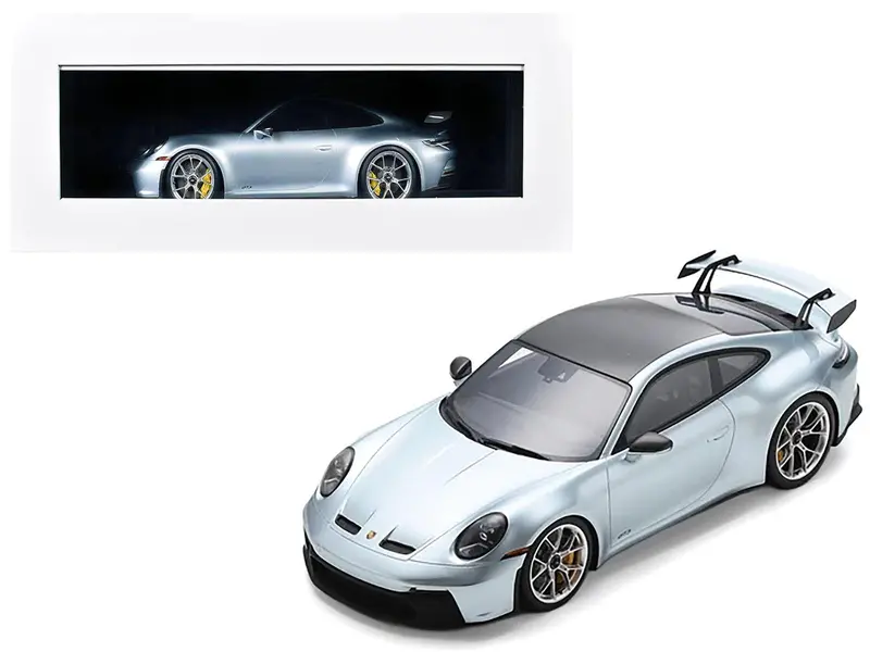 2022 Porsche 911 (992) Gt3 Azzuro Thetys Metallic With Black Top With Acrylic Display Case 1/18 Model Car By Schuco 1