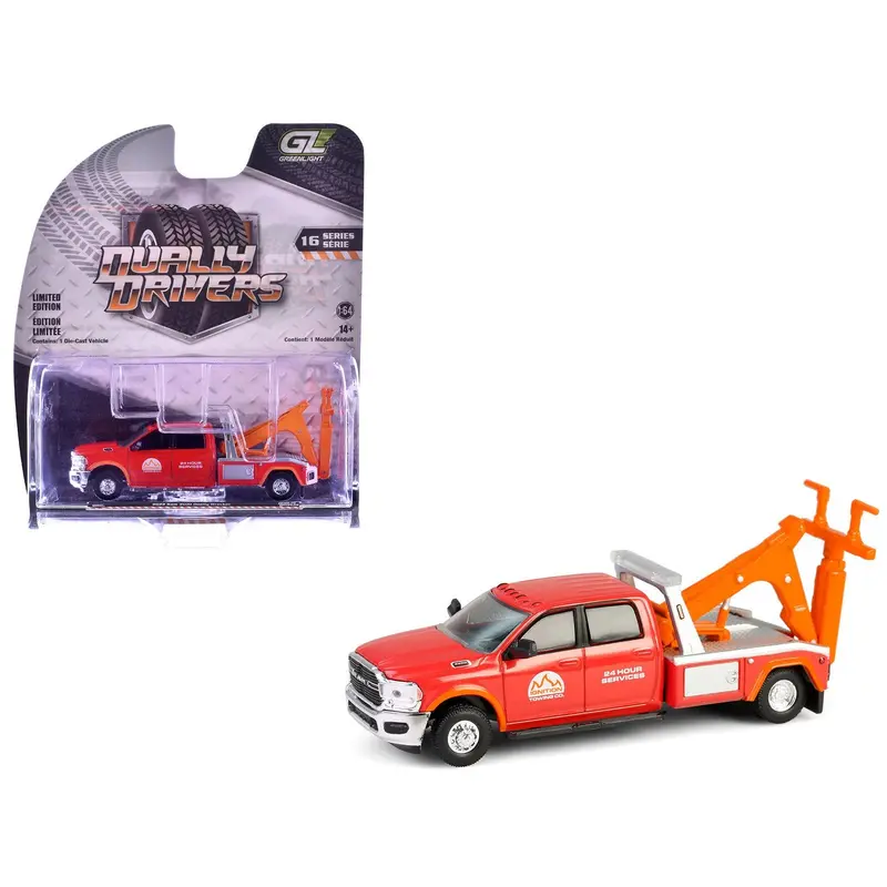 2022 Ram 3500 Dually Wrecker Tow Truck "Ignition Towing Co." Red And Orange "Dually Drivers" Series 16 1/64 Diecast Model Car By Greenlight 1