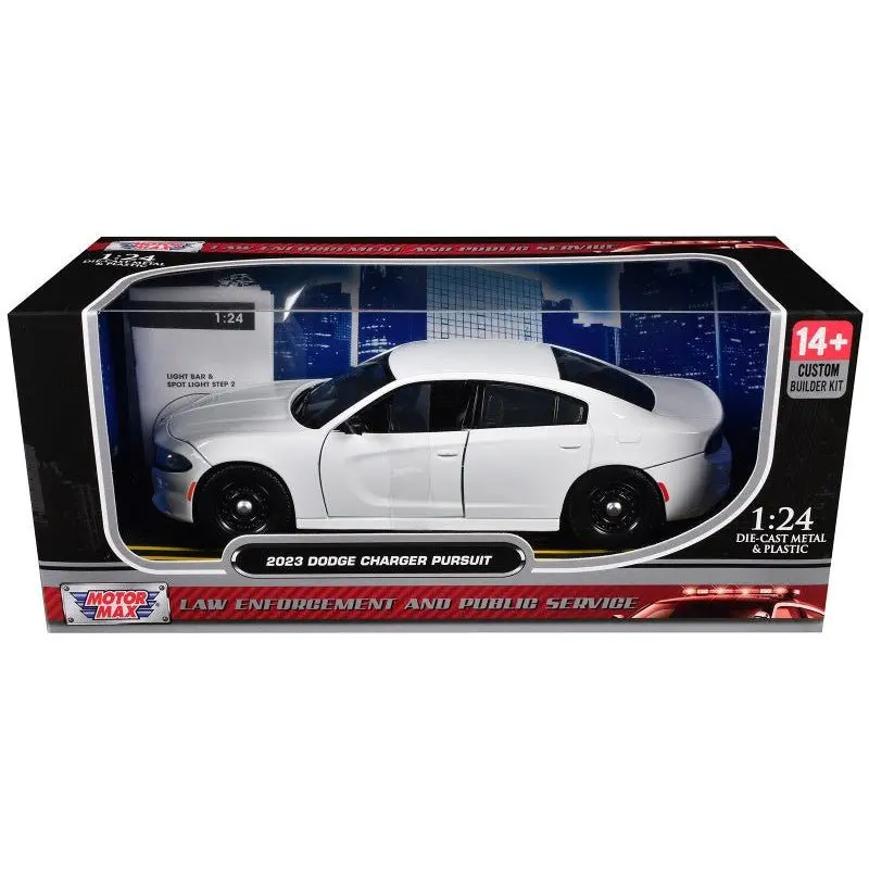 2023 Dodge Charger Pursuit Police Car White "Custom Builder's Kit - Law Enforcement And Public Service" Series 1/24 Diecast Model Car By Motormax 1