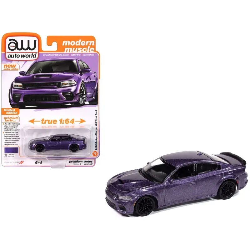 2023 Dodge Charger R/T Scat Pack Plum Crazy Metallic "Modern Muscle" Series 1/64 Diecast Model Car By Auto World 1